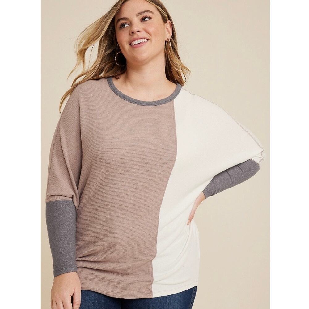 Maurices 24/7 Long Sleeve Relaxed Fit Soft Dakota Colorblock Dolman Top NWT